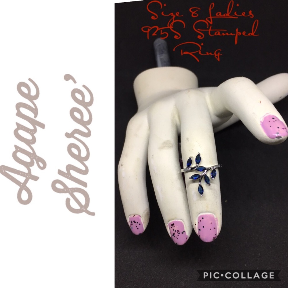 Sapphire Leaf Ring in 925 Sterling Silver Stamped